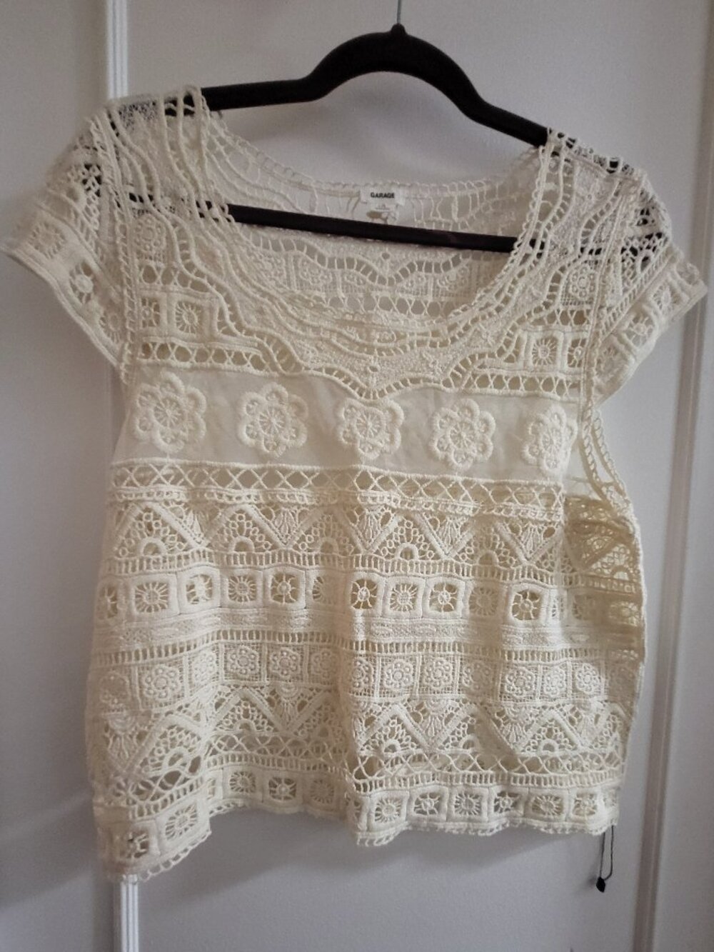 Garage Ivory Crochet Lace Boho Festival Cap Sleeve Top - Size Large